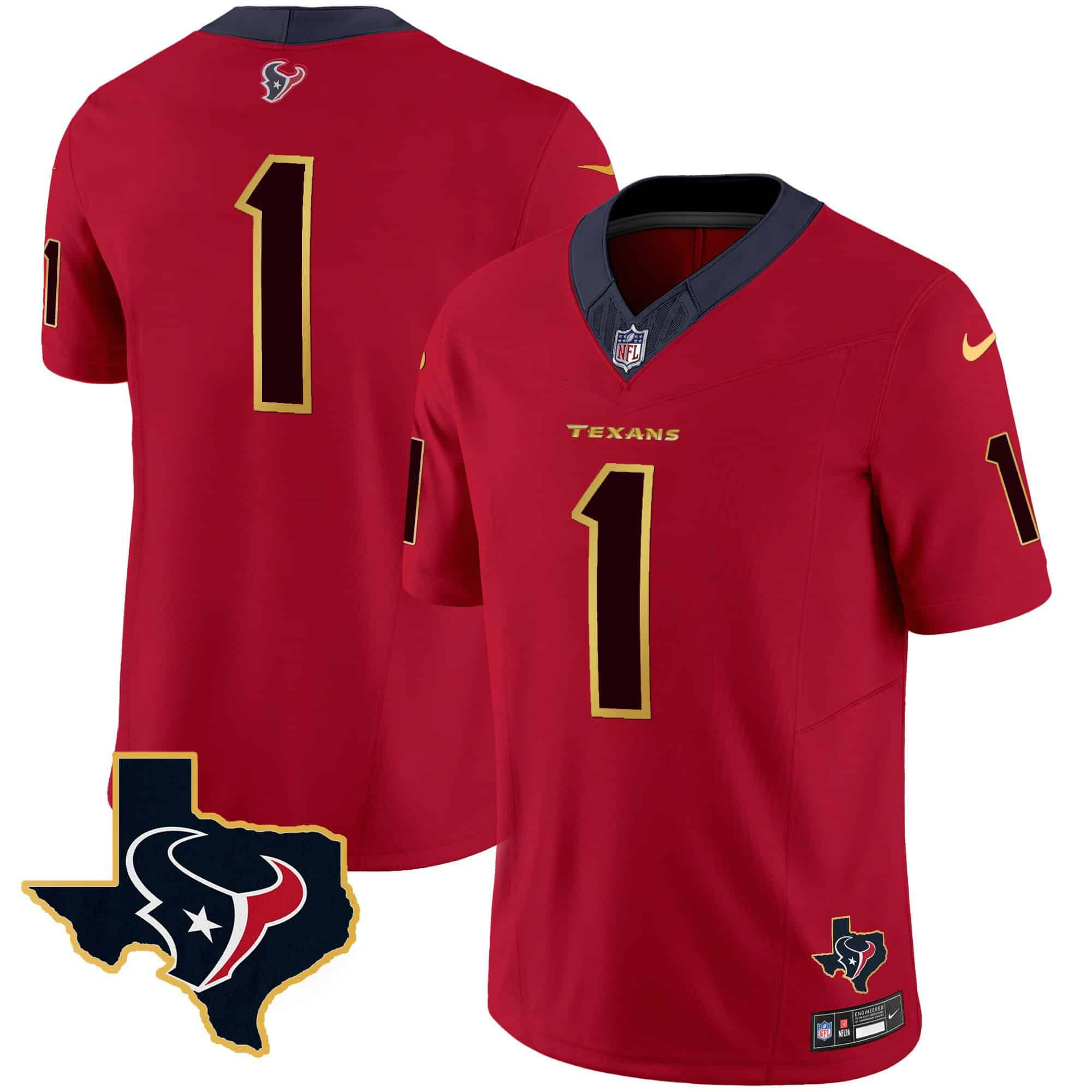 Men Houston Texans #1 Diggs Red Gold 2024 Nike Trim Vapor NFL Jersey->indianapolis colts->NFL Jersey